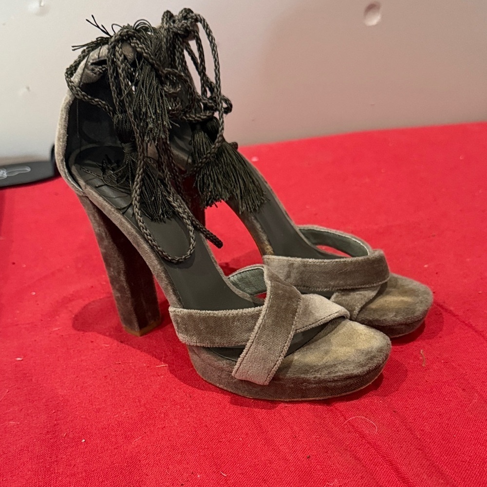 Joie Velvet Lace-Up Heels in Brown to green